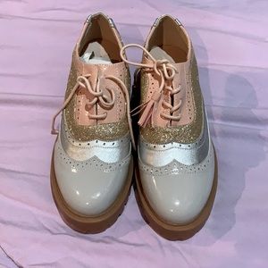 Gray and Gold Saddle Shoe Patent Leather